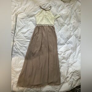 Christina Wu Cream and Brown Halter Dress